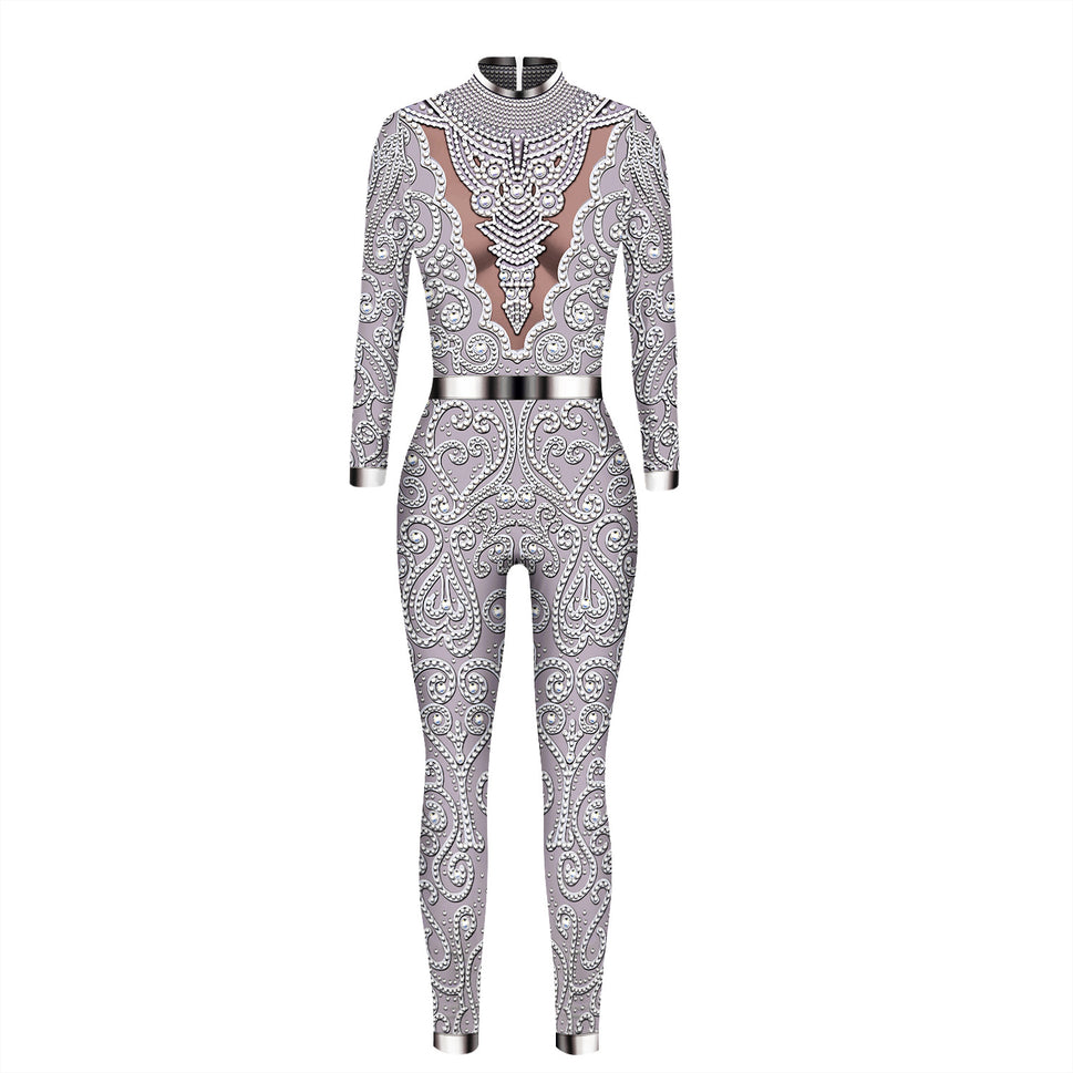 Halloween 3D Skeleton Digital Print Women's Romper