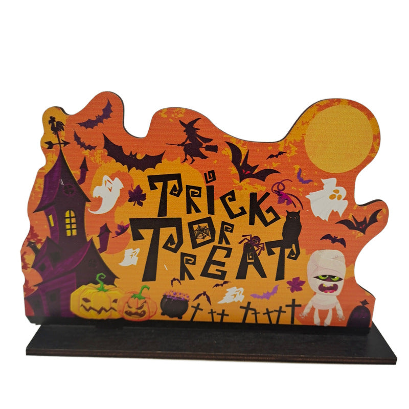 Halloween Wooden Pendant Pumpkin Skull Spider Bat Party Scene Decoration