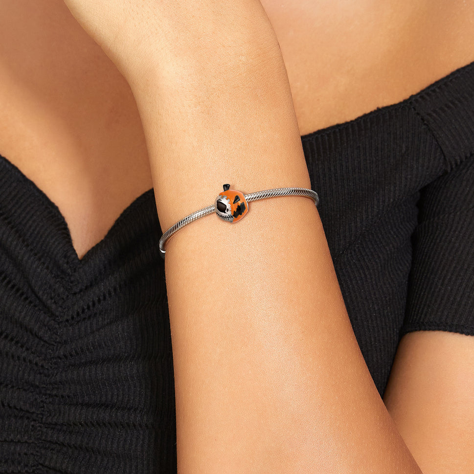 Halloween Bracelet Diy Beads S925 Sterling Silver Drip Glue Double Sided Pumpkin Skull Head Beads