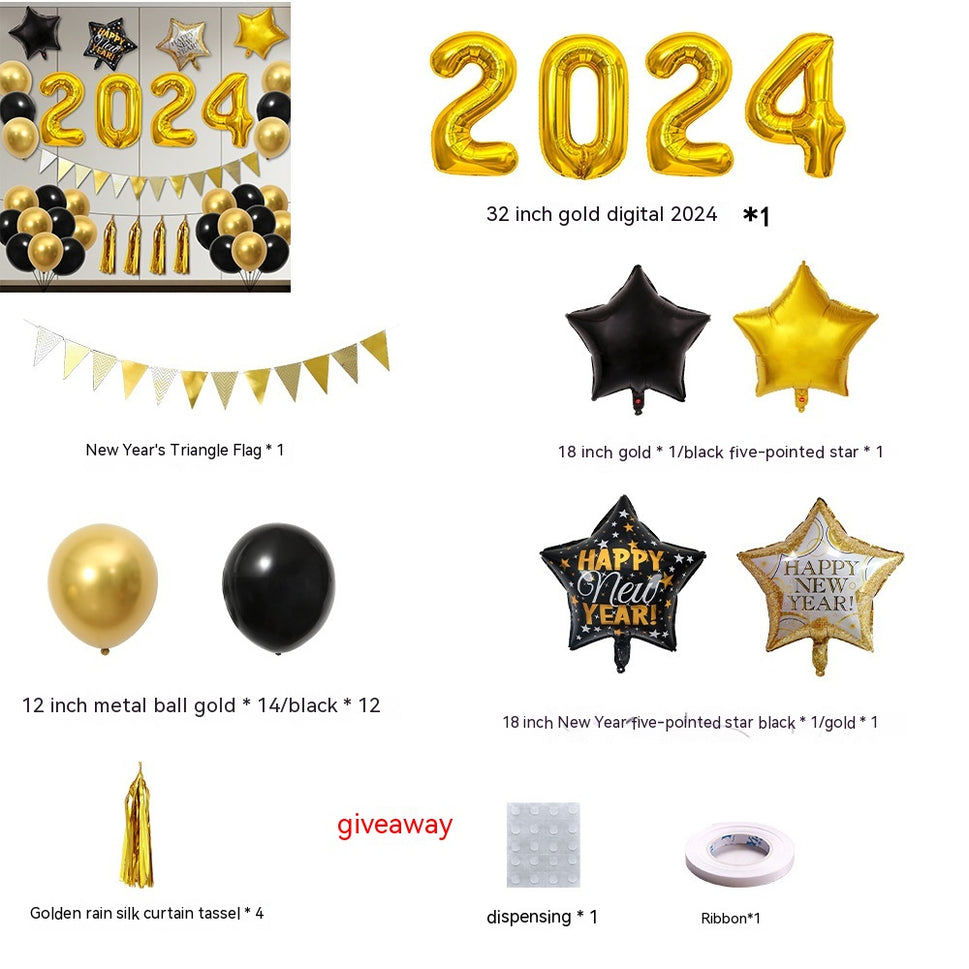 32-inch 2024 New Year Balloon Set Wine Bottle Gilding Triangle Hanging Flag Balloon