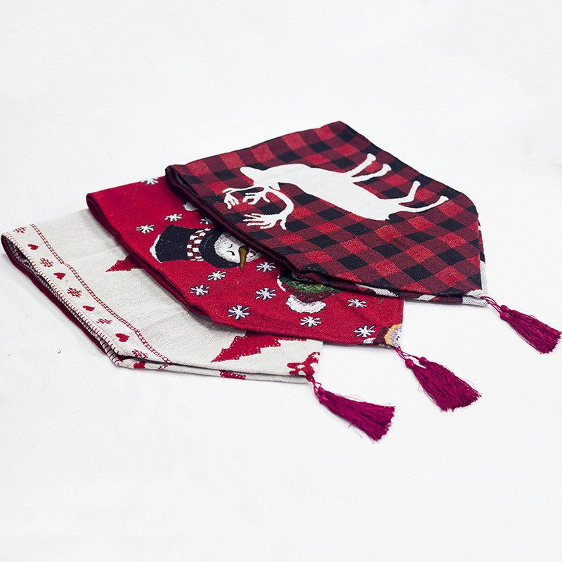 Explosive Christmas Decorations Cotton And Linen Embroidery Christmas Table Runner