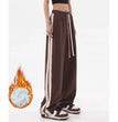 Brown American Retro Casual Pants Women's High Street Drawstring Velvet Padded Loose