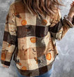Halloween Check Print Long Sleeve Pocket Blouse