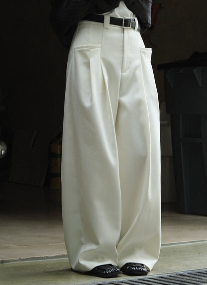 Korean Style Double Pleated Design Loose Casual Trousers Women