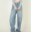 High Waist Loose Retro Brushed White Neutral Daddy Denim Trousers For Women