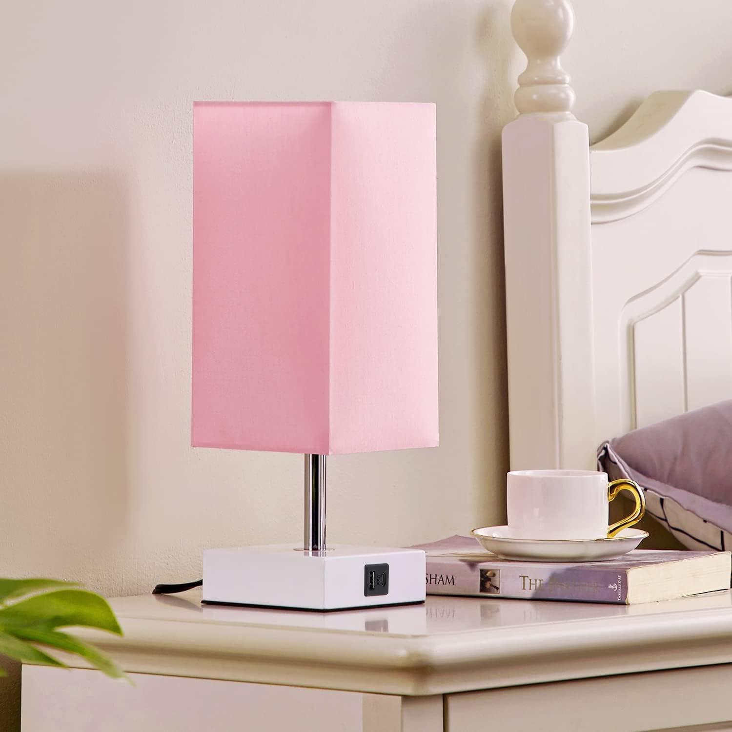 Touch Control Table Lamp with 2 USB Charging Ports, 3 Way Touch Lamps beside Desk, Nightstand Lamp for Bedrooms Living Room, Pink Shade with White Base, LED Bulb Included(Pink)