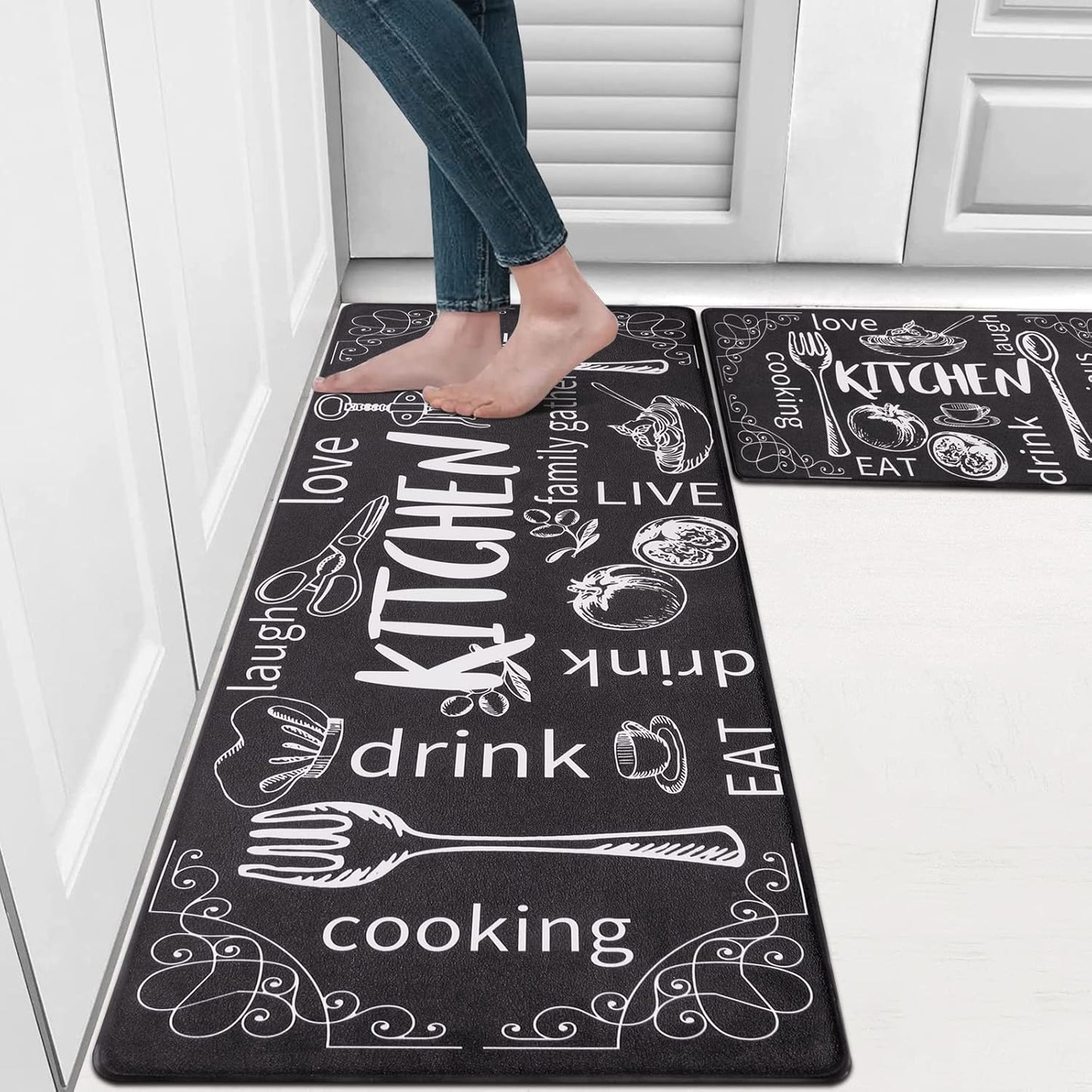 Kitchen Mats for Floor Set of 2 Thick anti Fatigue Mat for Cushioned, Waterproof Non-Slip Rugs Comfort Standing Chef Mat for Kitchen Sink, Laundry Room, Farmhouse Home Decor