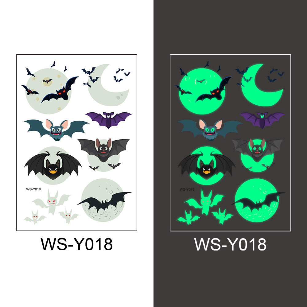 Halloween Glowing Bats Tattoo Stickers Fake Tattoos Paste on Face Arm Leg for Kids Body Art Sticker