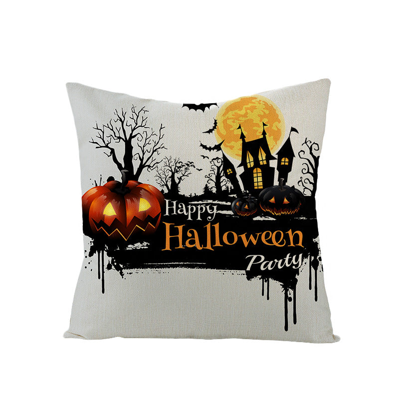 Home Halloween Pumpkin Linen Pillow Cover
