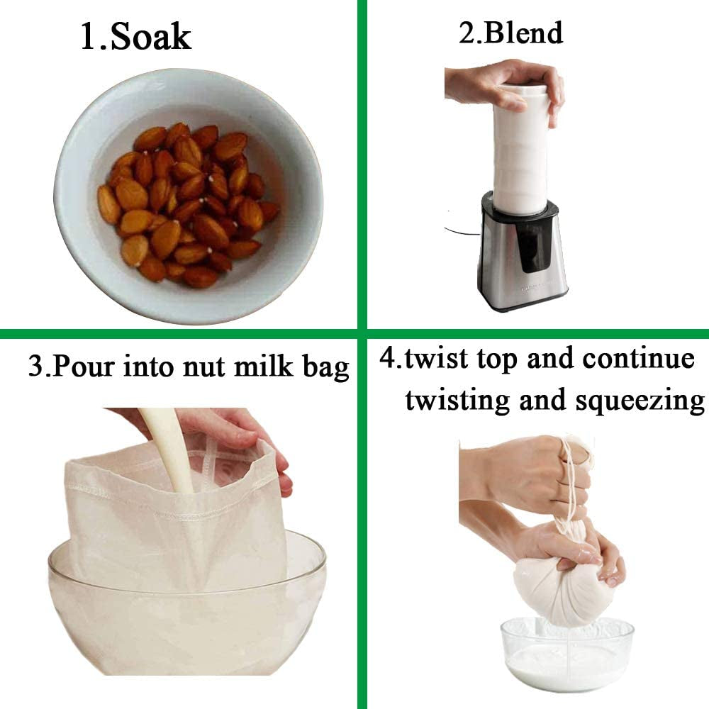 Nut Milk Bag, Pro Quality Multiple Usage Reusable Food Strainer, Cold Brew Coffee Bag Cheese Cloth, Ultra Fine Nylon Mesh Food Grade for Almond/Soy Milk, Juice, Coffee, Tea, 12"X12"