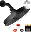 Rainfall Shower Head - 6" High Pressure Shower Heads 2.5 GPM Matte Black Shower Head with Anti-Clog 90 Rubber Jets - 360° Rotation Adjustable Shower Head - Rustproof Bathroom Shower Head