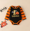 Halloween Pumpkin Print Long Sleeve Romper Set Of Three