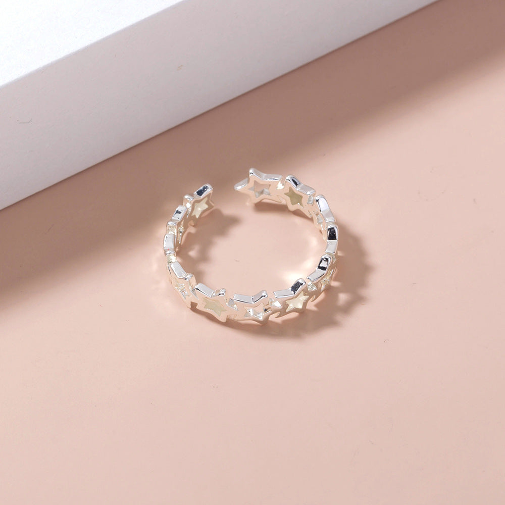 Hollow Halloween Dark Blue Five-pointed Star Zircon Ring