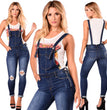 Women's Ripped Denim Suspender Pencil Pants