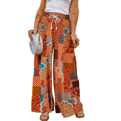 Floral Casual Pants Trousers Color Matching