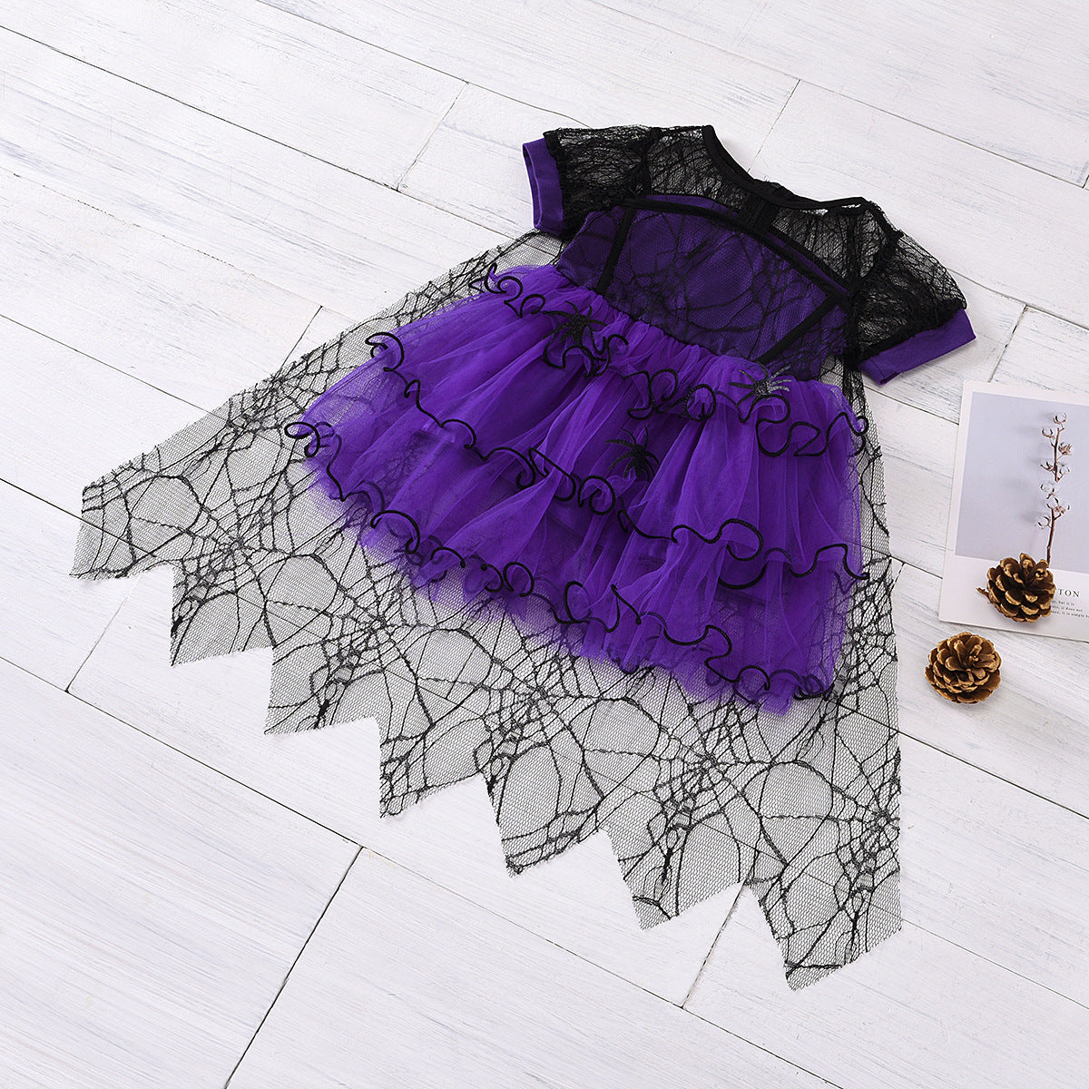 Girls' Halloween Mesh Cake Short Sleeve Dress