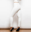 Shascullfites Melody X Cross Solid White High Waist Leather V Shape Leggings Leather Pants X Cross Pants Leather Leggings