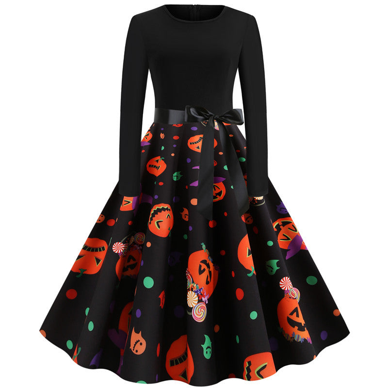 Halloween New Round Neck Elegant Party Print Dress