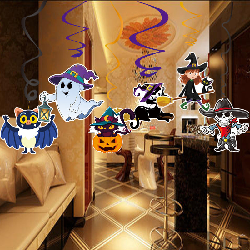 6 Piece Set Of Cartoon Ghost Bat Halloween PVC Spiral Pendant