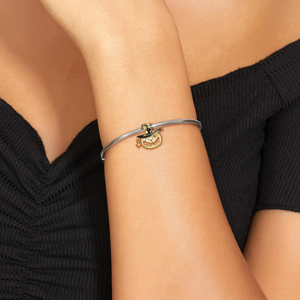 S925 Sterling Silver Gold-plated Magic Hat Pumpkin Beads Simple Hollowed Out Halloween Bracelet Diy Accessories