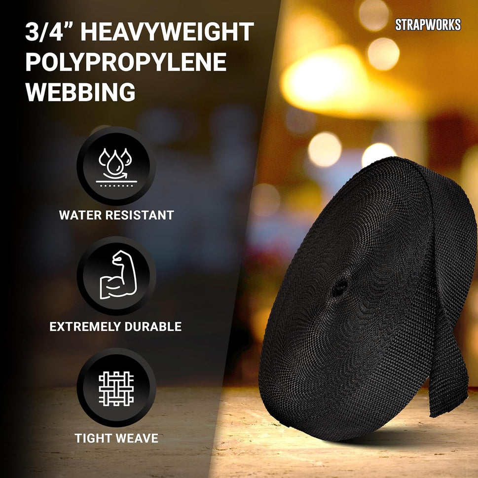 Heavyweight Polypropylene Webbing - Heavy Duty Poly Strapping for Outdoor DIY Gear Repair, 3/4 Inch