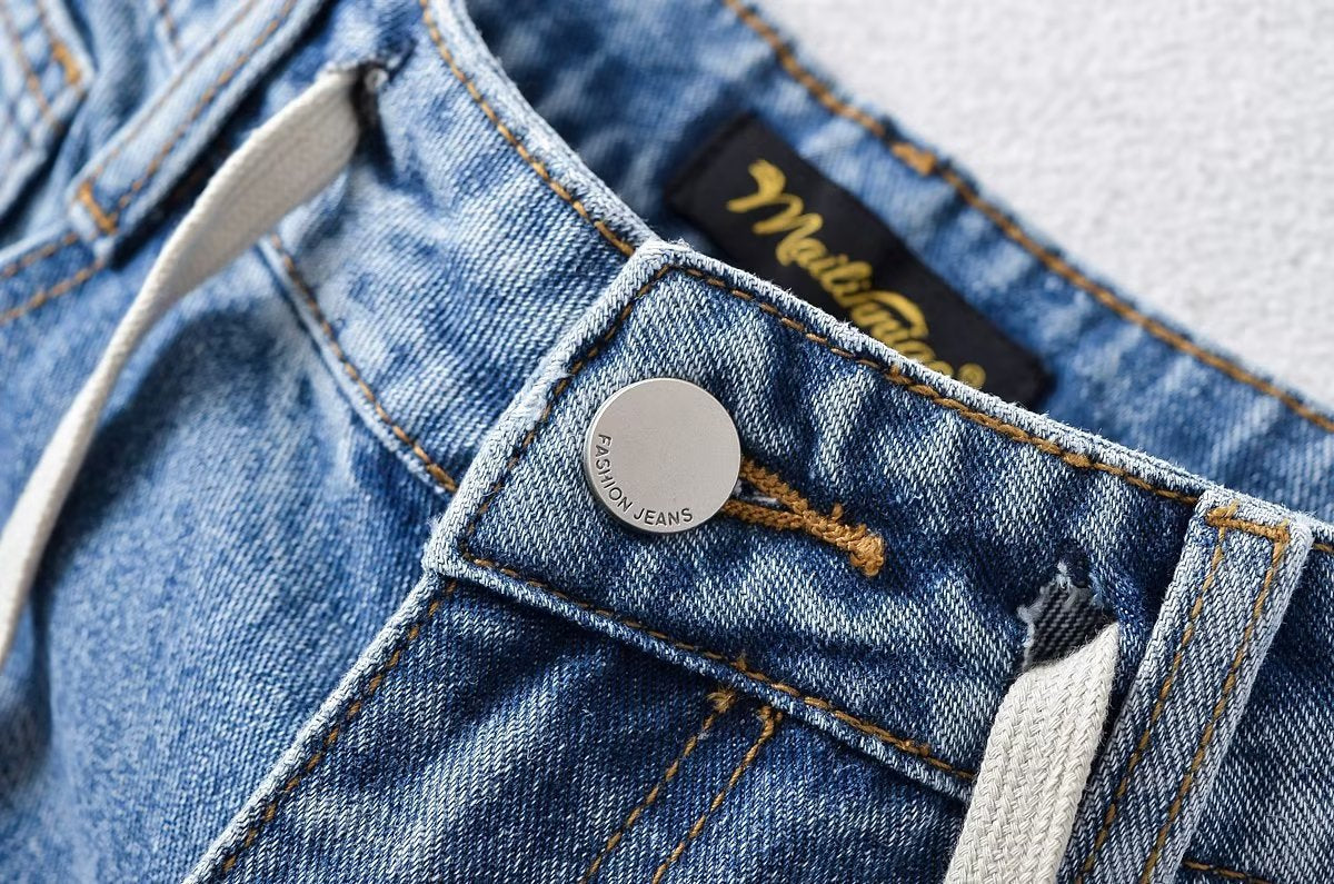 New High Waist Drawstring Ribbon Casual Loose Straight Jeans