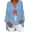 Halloween Themed Print V-neck Cotton Linen Long Sleeve Shirt For Women