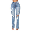 Split Jeans Women's, Blue Water Washed Hole High Waist