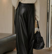 Women's High Waist PU Slim-fit Wide-leg Pants