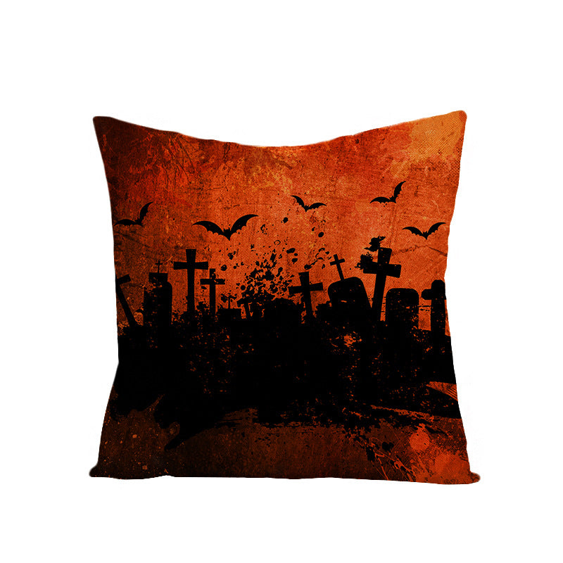 Home Halloween Pumpkin Linen Pillow Cover