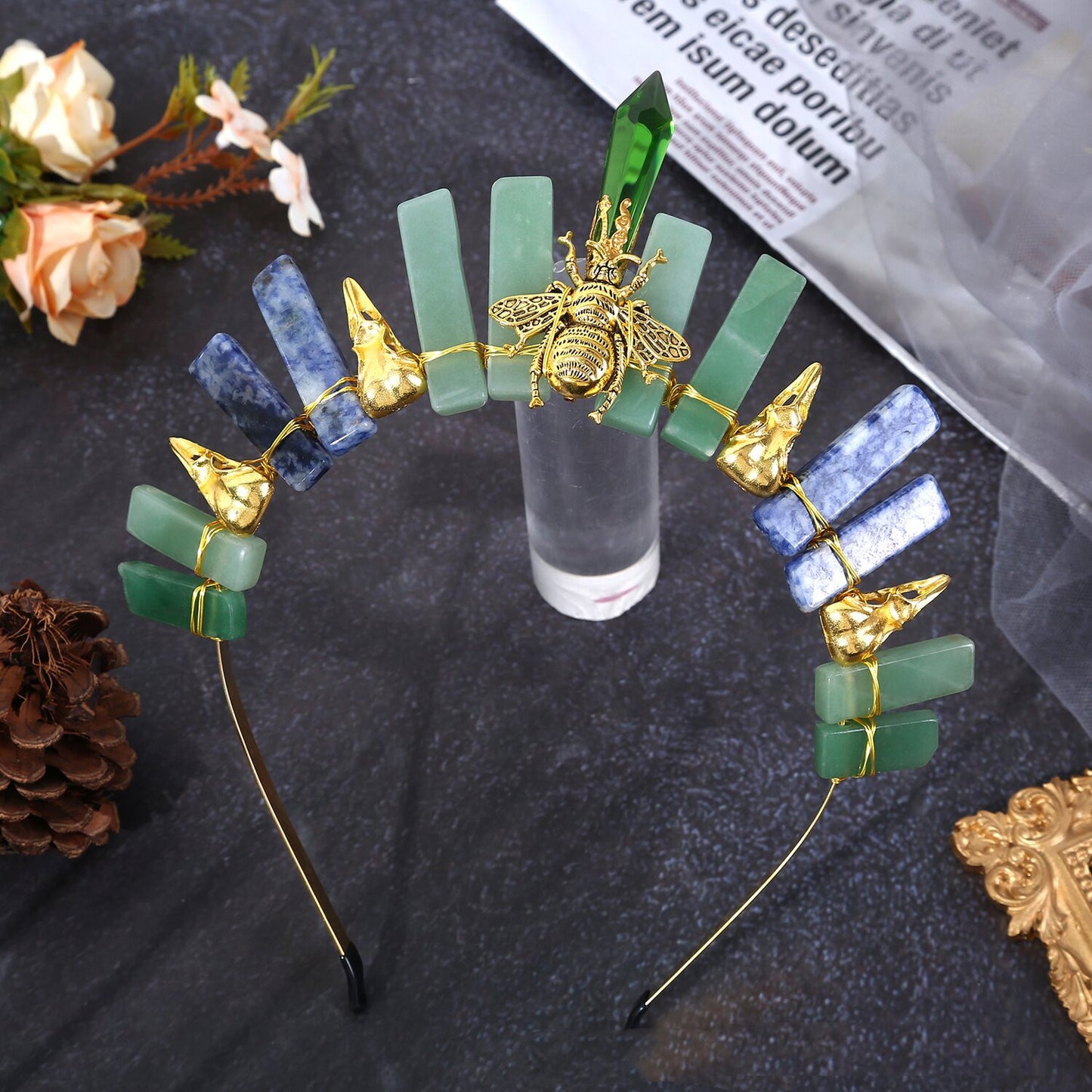 Natural Crystal Halloween Crown Hair Clasp