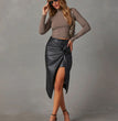 Women's Split Mid-length Hot Girl Leather Hip Skirt