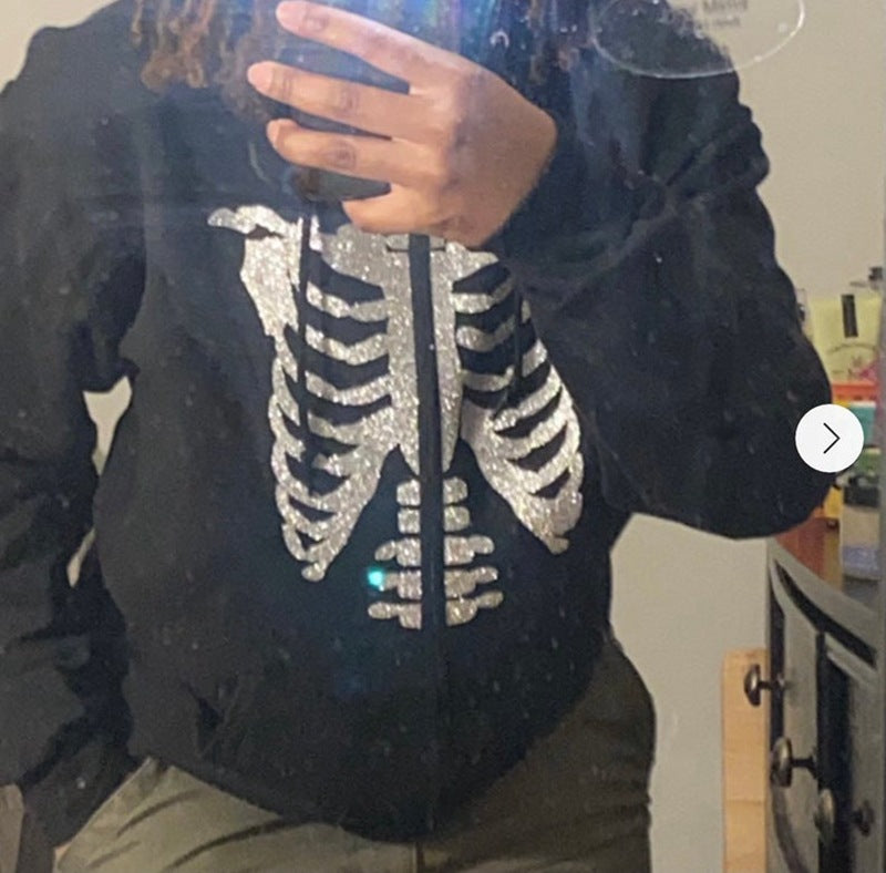European And American Halloween Skull Print Pullover Hooded Zip Cardigan