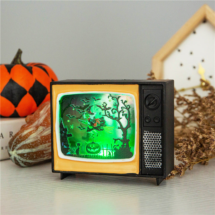 Horror House Led Lights Retro Tv Ornament Scary Haunted House Indoor Lantern Halloween Festival Bar Home Party Decoration