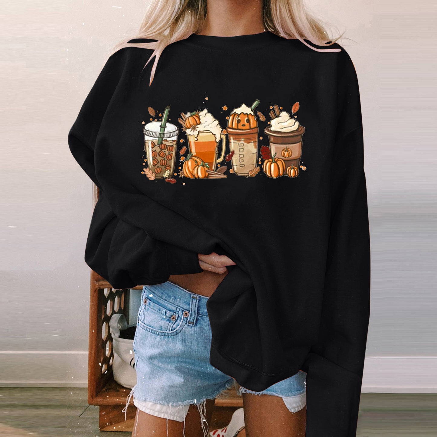 Halloween Women's Long Sleeve Casual Print Padded Sweatshirt