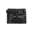 Metal Adjustment Buckle Skinny Sheath Leather Skirt Sexy All-matching A- Line Skirt