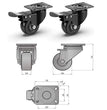 2" Heavy Duty Caster Wheels with 2 Brakes + Screws - up to 440Lbs - Set of 4 No Floor Marks Silent Castor for Furniture - Rubbered Trolley Wheels - Black Casters