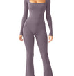 Women's Long Sleeve Belly And Waist Shaping Square Collar High Elastic Jumpsuit