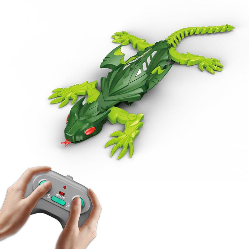 Wall-Climbing RC Gecko， a Rechargeable Remote Control Robot That Crawls on Floors and Walls! Features Stunning LED Eyes, Flapping Wings, and Makes a Cool Gift for Kids.