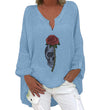 Halloween Themed Print V-neck Cotton Linen Long Sleeve Shirt For Women