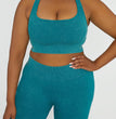 Stone Washed Rib Fitness Pants Women's Zipper Short Sleeve Bra