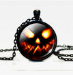 Halloween Pumpkin Time Gemstone Glass Pendant Necklace