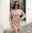 V-neck, long-sleeved sweater with closed waist and high waist
