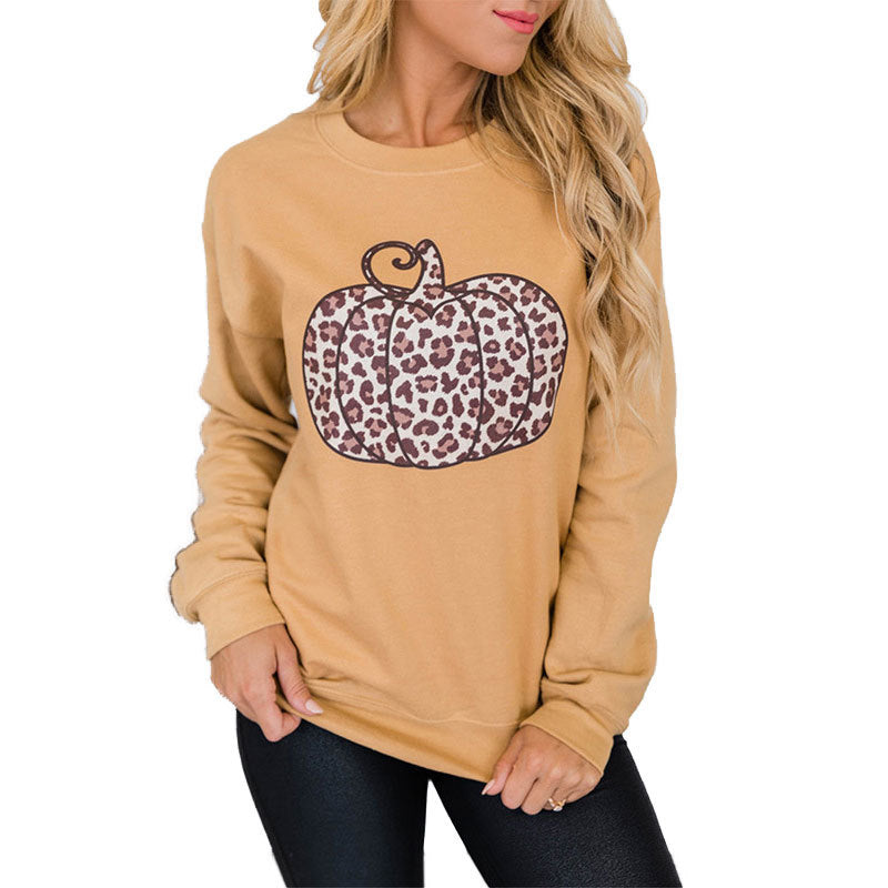European And American Women's Halloween Leopard Pumpkin Print