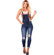 Women's Ripped Denim Suspender Pencil Pants