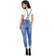 Women's Ripped Denim Suspender Pencil Pants