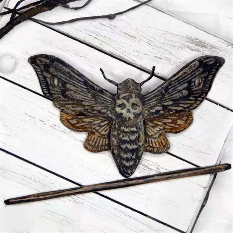 Halloween Horror Death Moth Skull Retro Hair Stick Fork Bun Holder Creative Slide Hairpins With Faux Bone Ponytail Barrette