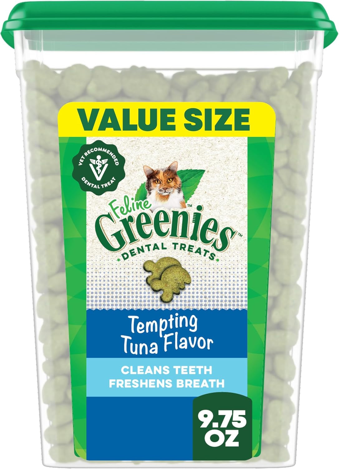 Feline Veterinarian-Recommended Adult Natural Dental Cat Treats, Tempting Tuna Flavor, 9.75 Oz. Tub