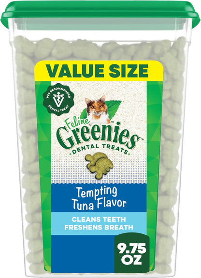 Feline Veterinarian-Recommended Adult Natural Dental Cat Treats, Tempting Tuna Flavor, 9.75 Oz. Tub