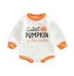 Halloween Alphabet Pumpkin Print Crew Neck Long Sleeve Romper